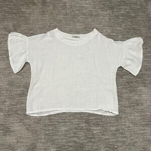 Viola Borghi Blouse Womens Large White Linen Ruffle Flutter Sleeve Made In Italy